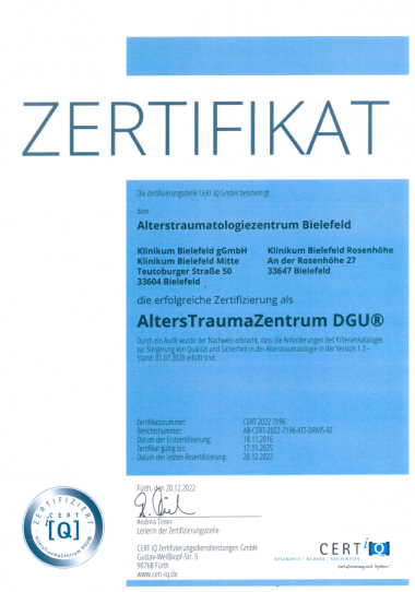 Zertifiziert als AltersTraumaZentrum DGU®