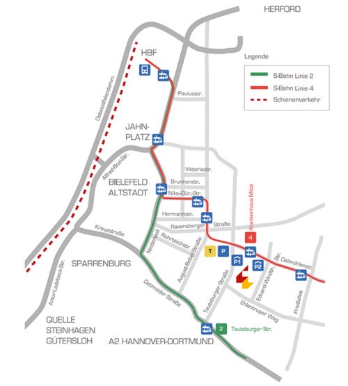 Bild der Anfahrtsskizze Klinikum Bielefeld Mitte Bild der Anfahrtsskizze Klinikum Bielefeld Mitte